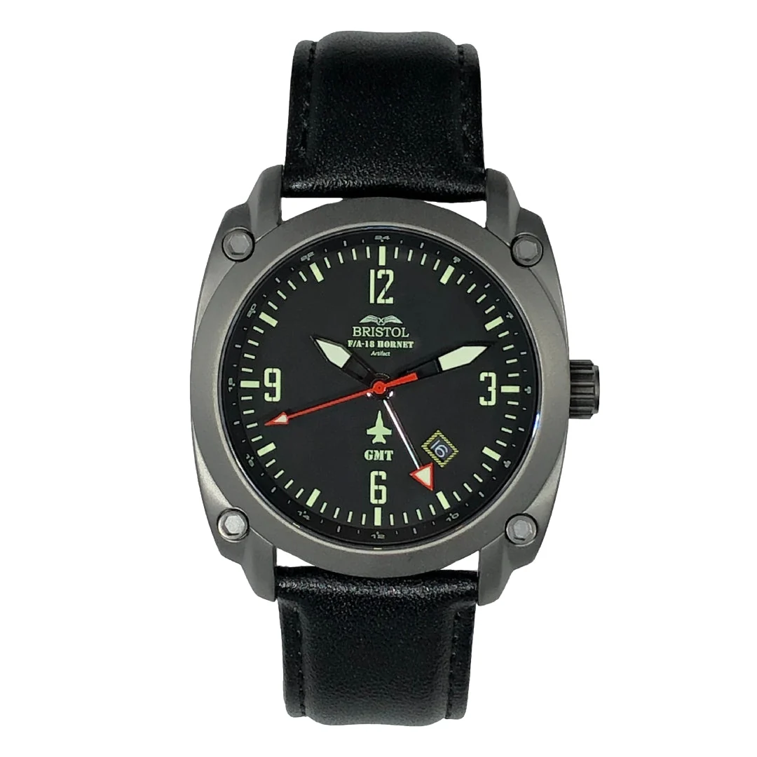 F-18 Hornet Tribute - Gun Metal Finish, Black Dial, Black Leather Band