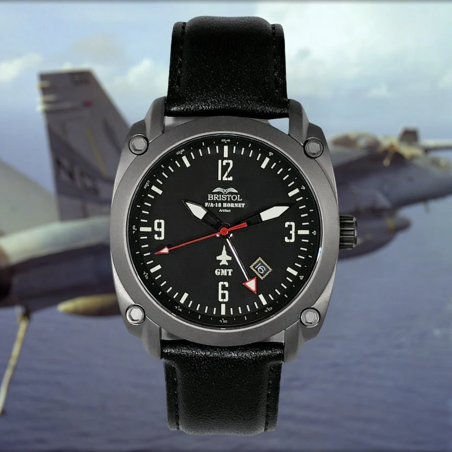 F-18 Hornet Tribute - Gun Metal Finish, Black Dial, Black Leather Band - Image 4