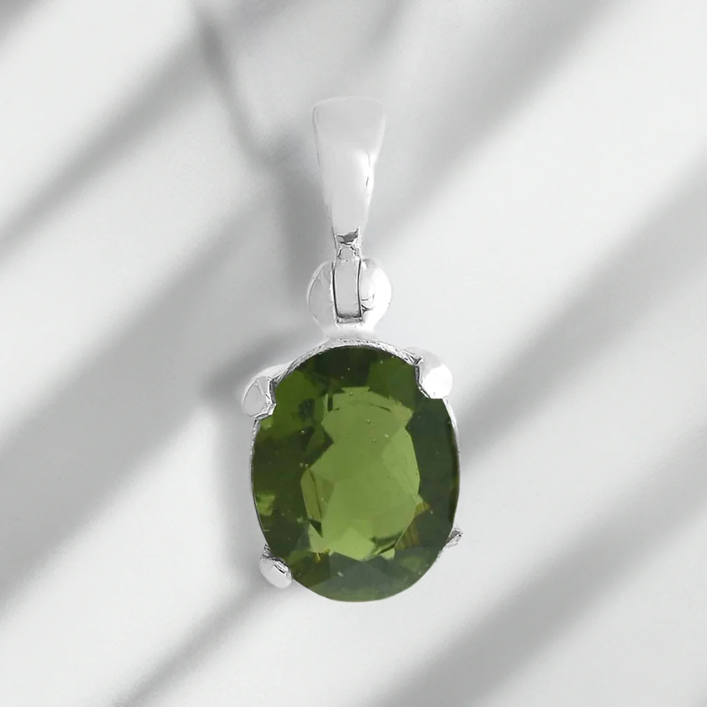 Genuine Faceted Moldavite 2 Carat Pendant in Sterling Silver - Image 2