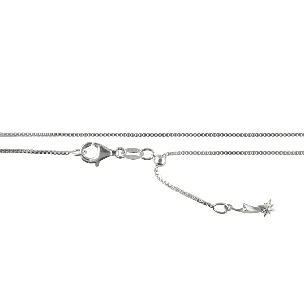 Starborn 22” Adjustable Sterling Silver, Box Chain with Adjustable "Slide Ball" - Image 3